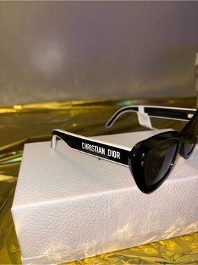 Dior Black and White Cat-Eye Sunglasses with Logo Temples